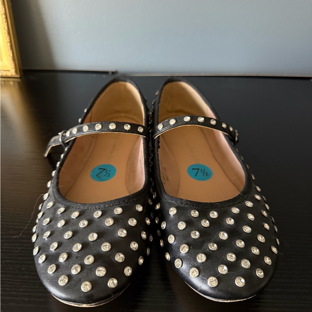 Black Studded Mary Jane Flats - Size 7.5